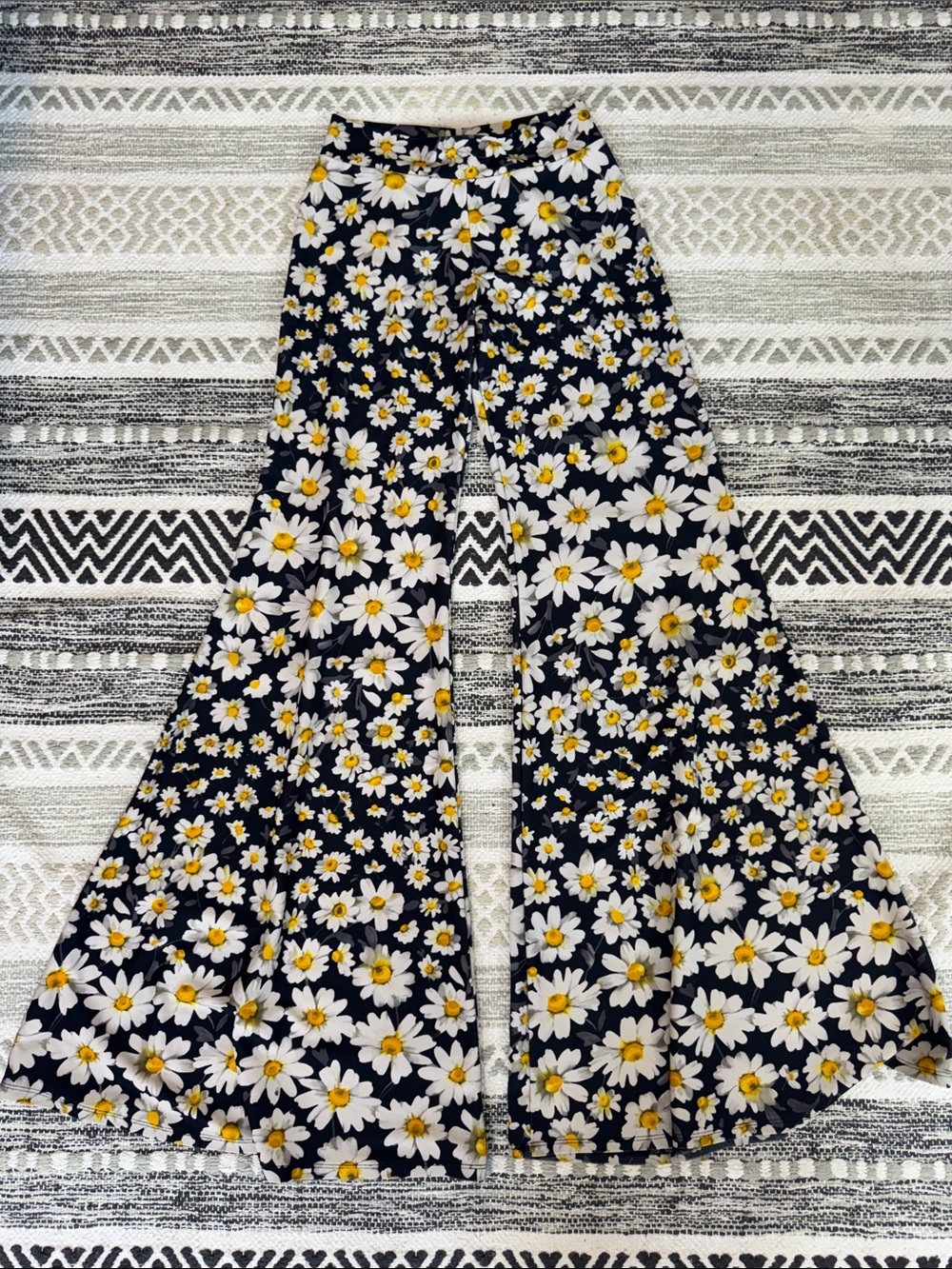 Navy blue Daisy Print Wide-Leg Pants